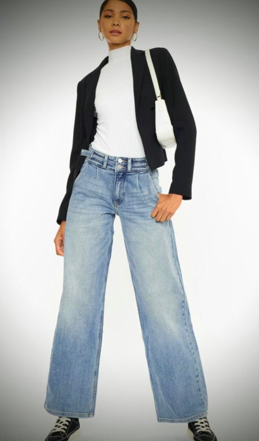 KanCan Wide Leg Side Buckle Detail