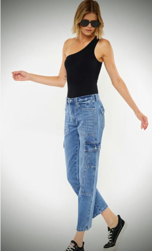 KanCan Cargo Straight Leg Medium Wash