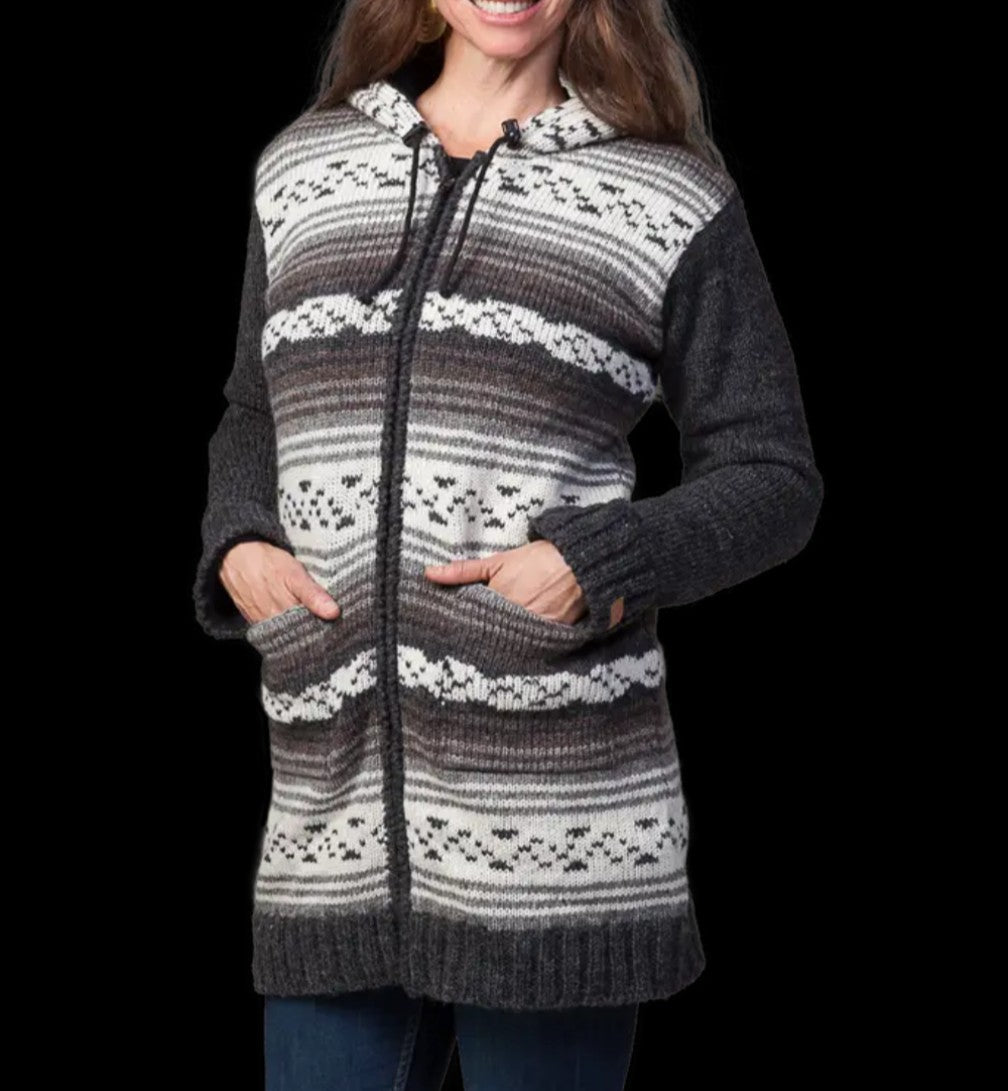 Kelowna Wool Front Zip Longline Hooded Jacket